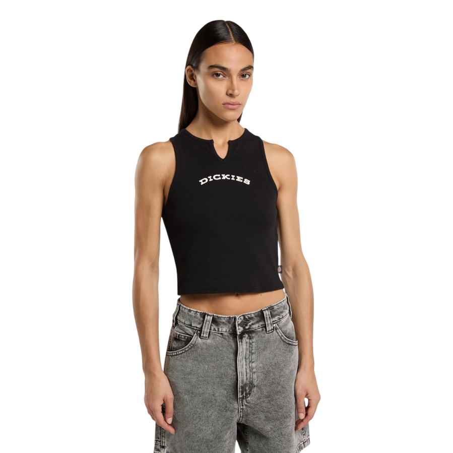 Sportiamo_Dickies canotta con scollo a V da donna a coste DK0A8677BLK nero