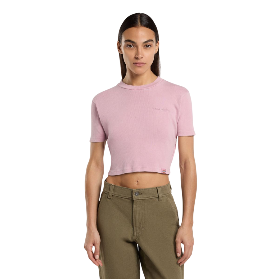 Sportiamo_Dickies maglietta manica corta da donna a coste Plentywood DK0A866FK391 rosa