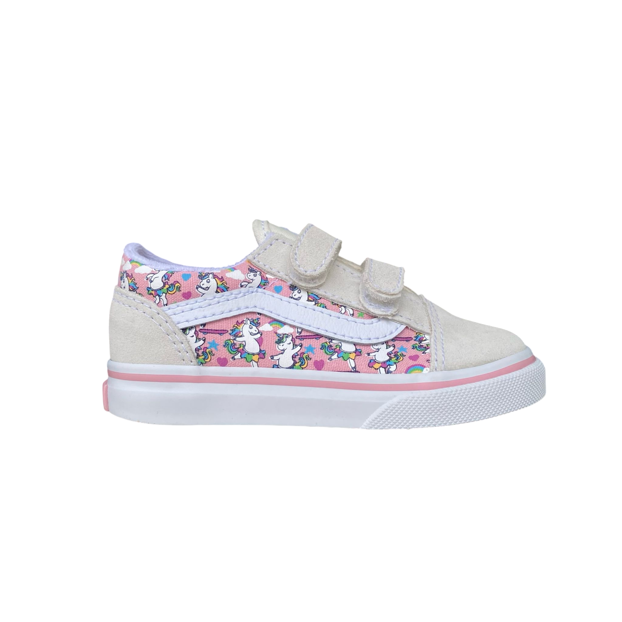 Sportiamo_Vans scarpa sneakers da bambina con velcro Old Skool V Ballet Skaticorn Marshmal VN0009RCCY71 bianco-rosa