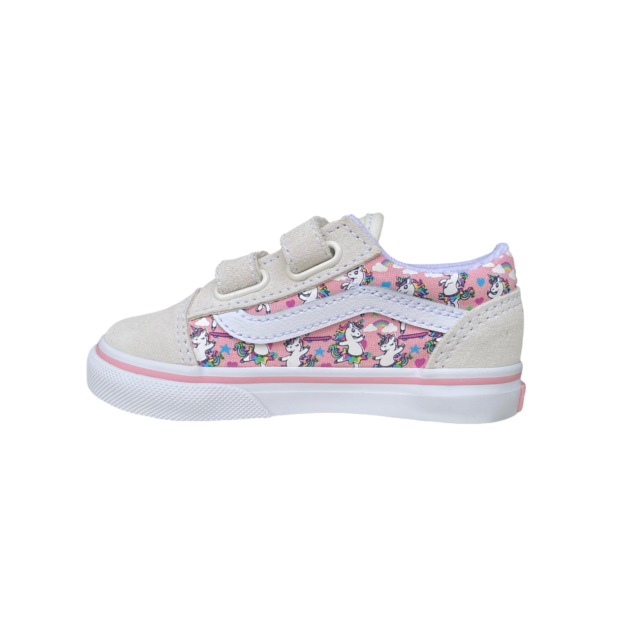 Sportiamo_Vans scarpa sneakers da bambina con velcro Old Skool V Ballet Skaticorn Marshmal VN0009RCCY71 bianco-rosa1