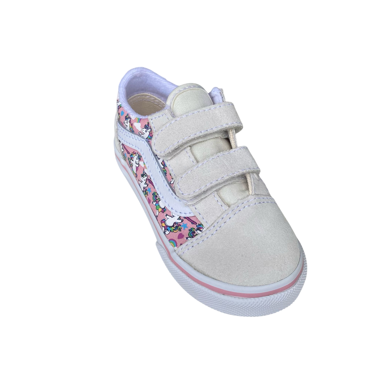 Sportiamo_Vans scarpa sneakers da bambina con velcro Old Skool V Ballet Skaticorn Marshmal VN0009RCCY71 bianco-rosa2