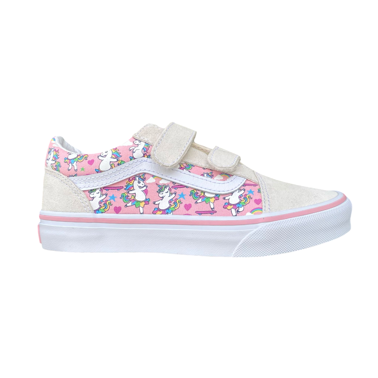 Sportiamo_Vans scarpa sneakers da ragazza con velcro Old Skool V Ballet Skaticorn Marshmal VN000CYDCY71 bianco-rosa