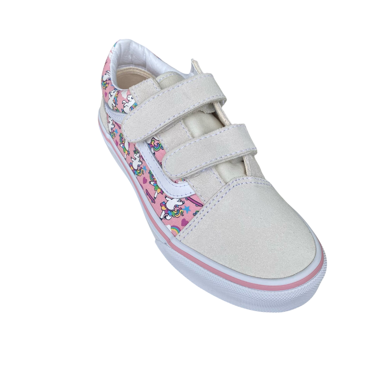 Sportiamo_Vans scarpa sneakers da ragazza con velcro Old Skool V Ballet Skaticorn Marshmal VN000CYDCY71 bianco-rosa2