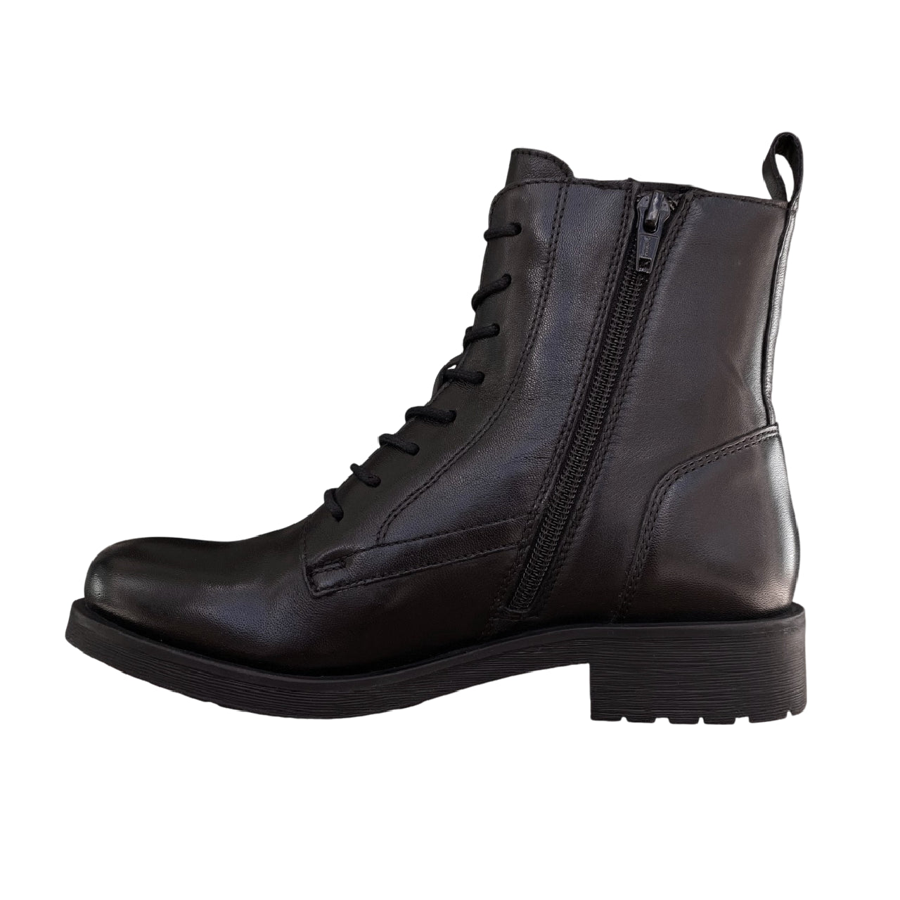 Stivale Geox Donna Rawelle nero in pelle con tecnologia traspirante brevettata, design elegante e chiusura con lacci, vista laterale interno