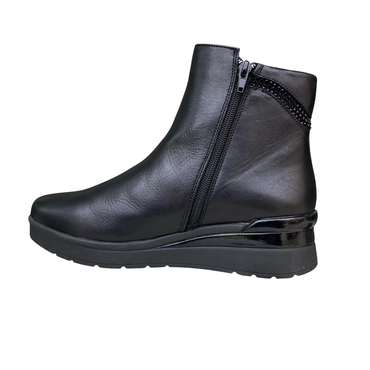 Stonefly Stivaletto casual da donna con zip laterale e strass in pelle nappa Cream 46 219950 000 nero1