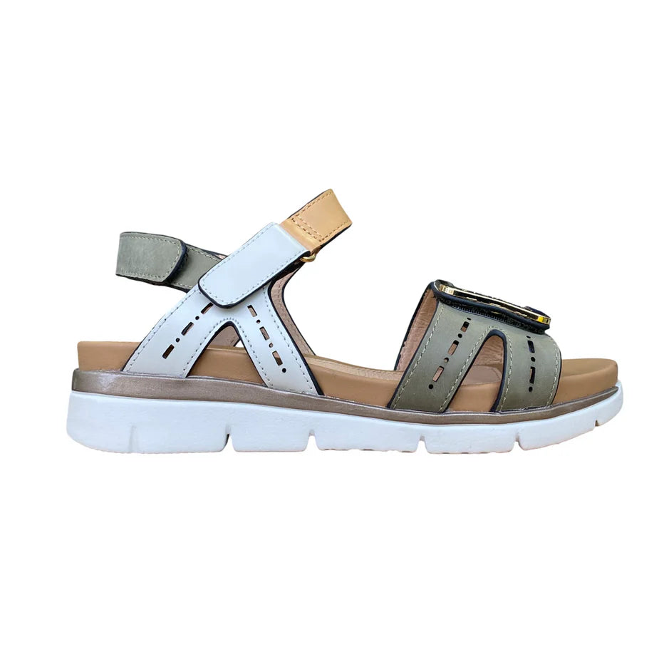 Stonefly sandalo da donna con fasce con velcro Elody 24 220834-BSE verde-bianco-marroncino vista laterale