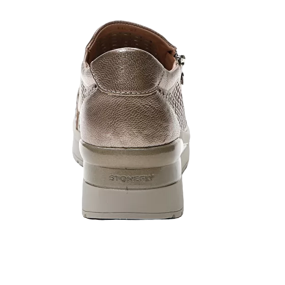 Stonefly scarpa casual da donna con cerniera Cream 40 in pelle laminata 220735 Z00 metallo beige