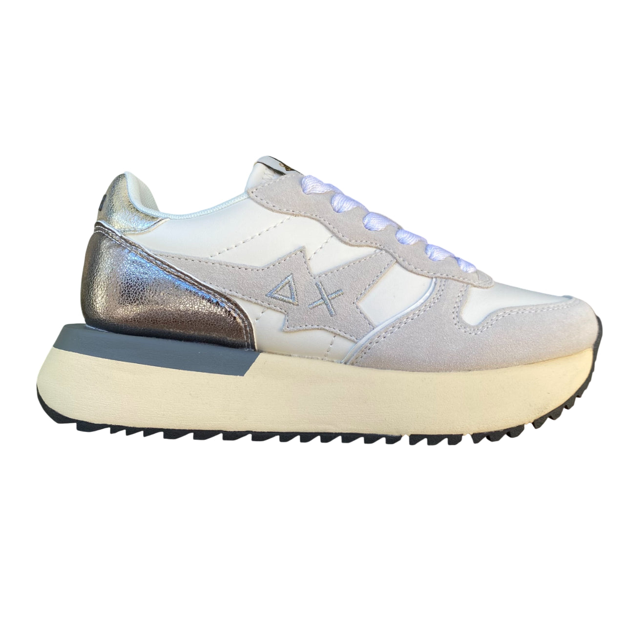 Sun68 Big Stargirl – Sneaker Donna in Similpelle e Suede Z45222 01 Bianco | Stile Running, Dettagli Laminati, Comfort Metropolitano