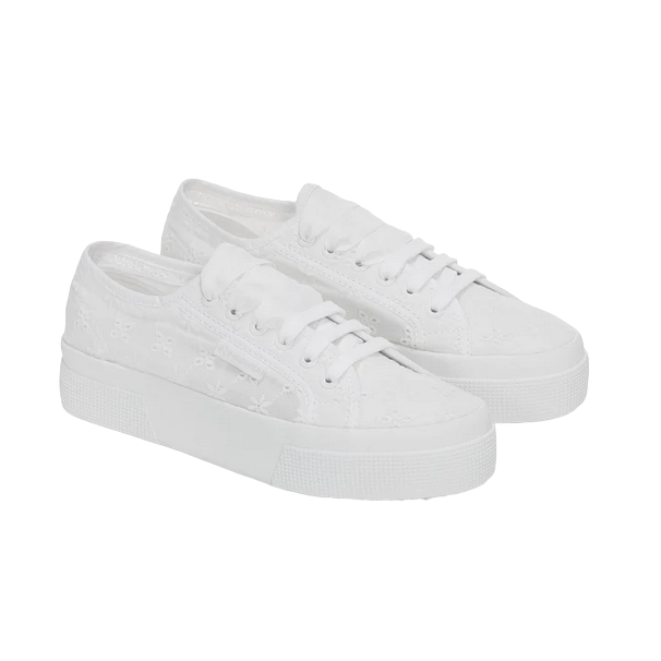 Superga scarpa sneakers da donna in tela 2740 Flower Sangallo S2148KW A0A bianco 1