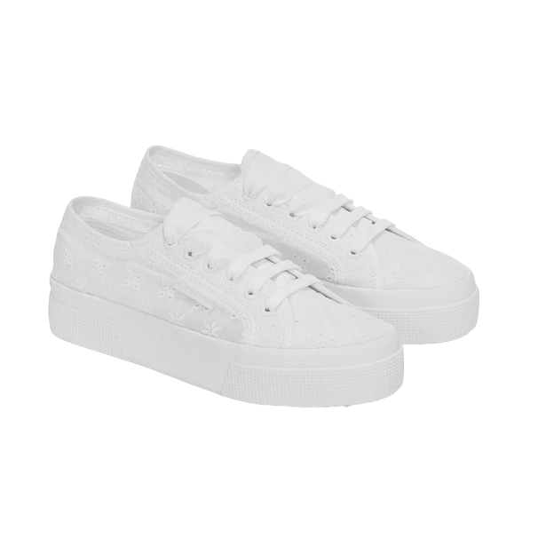 Superga scarpa sneakers in tela 2740 Flower Sangallo S2148KW A0A bianco