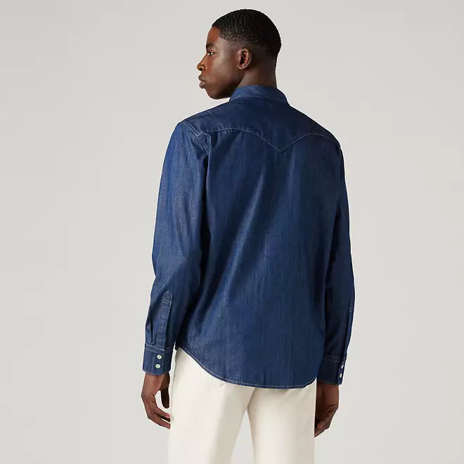 Levi's camicia da uomo in jeans Western Shirt Barstow dal taglio standard 857440000 blu scuro