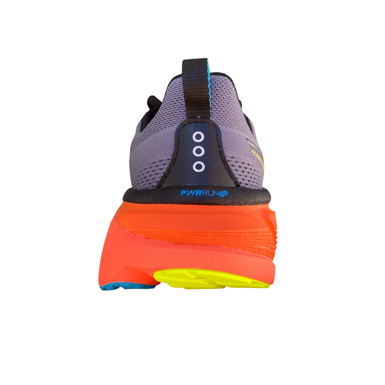 Vista posteriore tallone Saucony Hurricane 25 con tecnologia stabilità e controllo del movimento per pronatori
