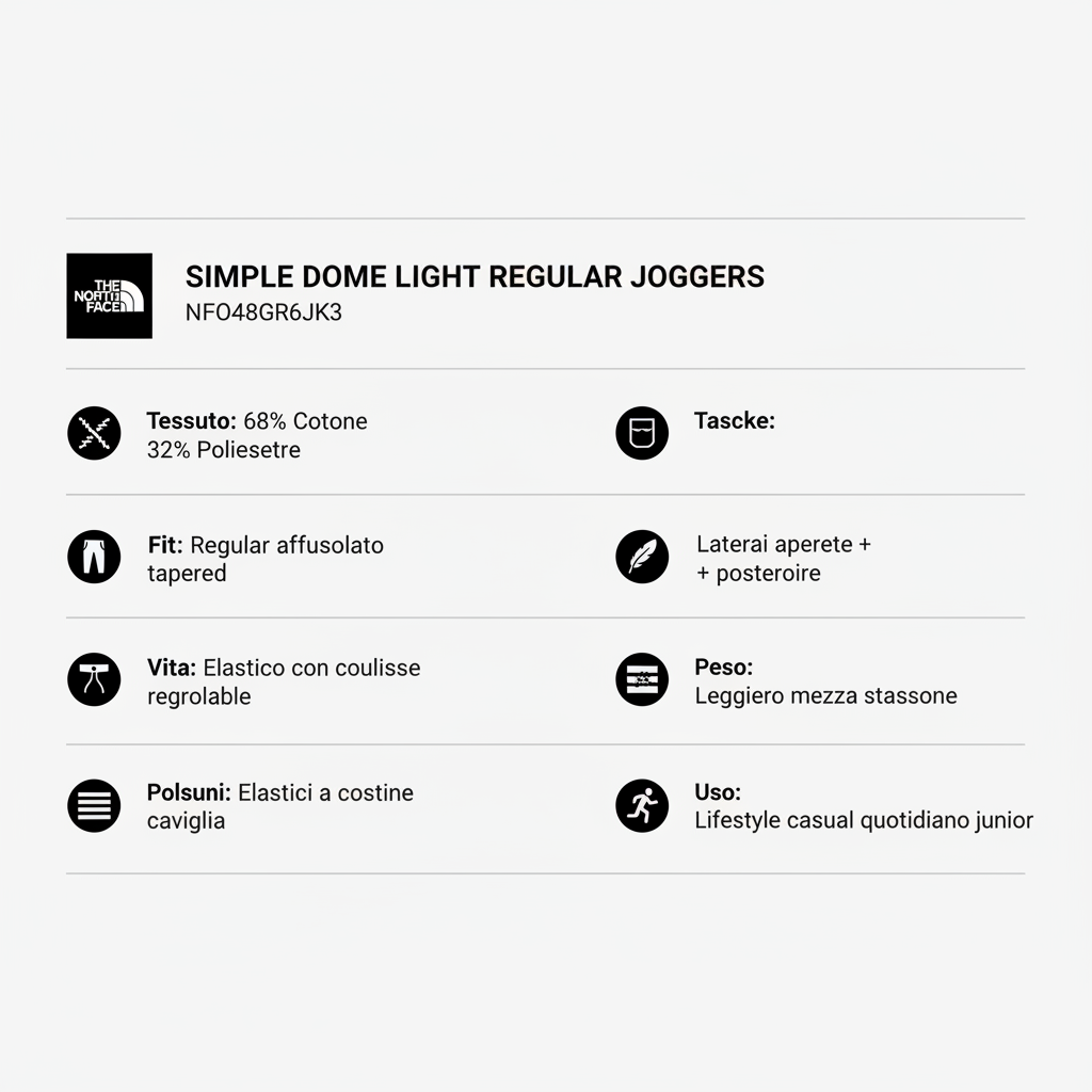 Infografica tecnica The North Face Simple Dome Light NF0A8GR6JK3 - specifiche cotone poliestere joggers