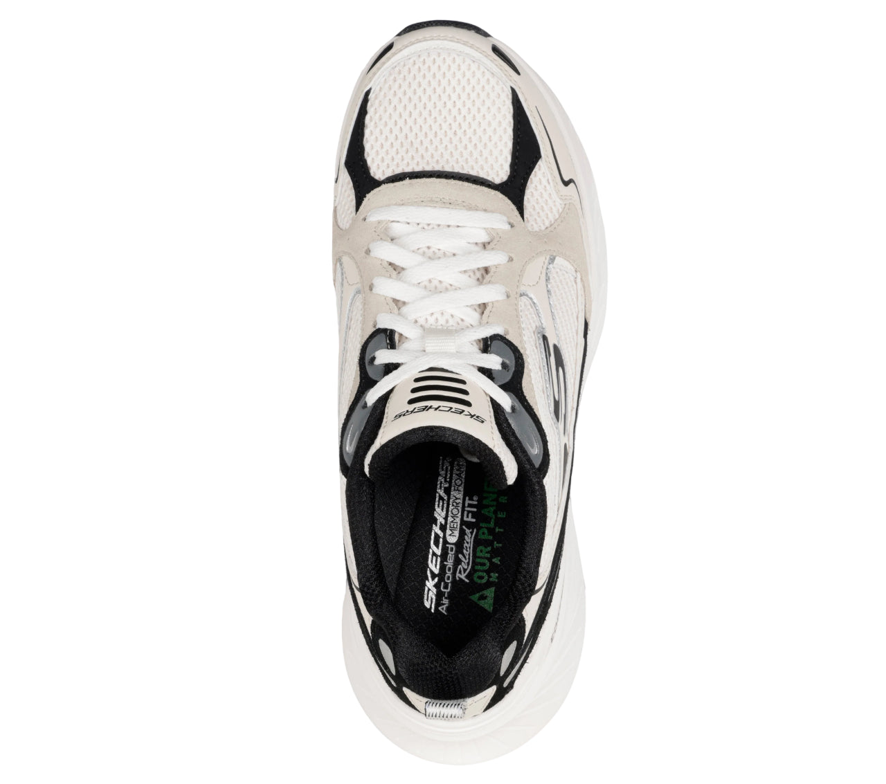 Dettaglio tomaia Skechers Relaxed Fit Edgeride in materiali riciclati NTBK con mesh traspirante
