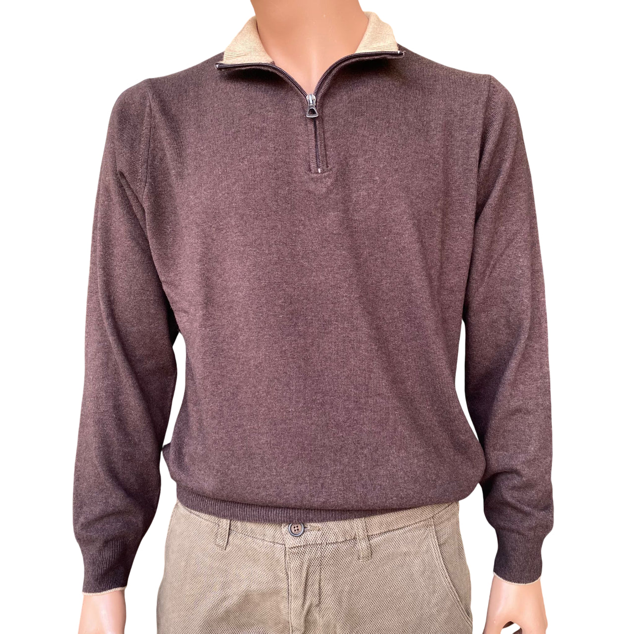 Trez Maglia Uomo Mezza Zip Macchia-VLPK M49631 356 Marrone – Comfort e stile Streetwear