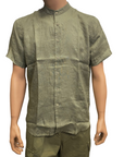 Trez camicia manica corta da uomo in lino con collo careano Comix M47655 143 verde oliva