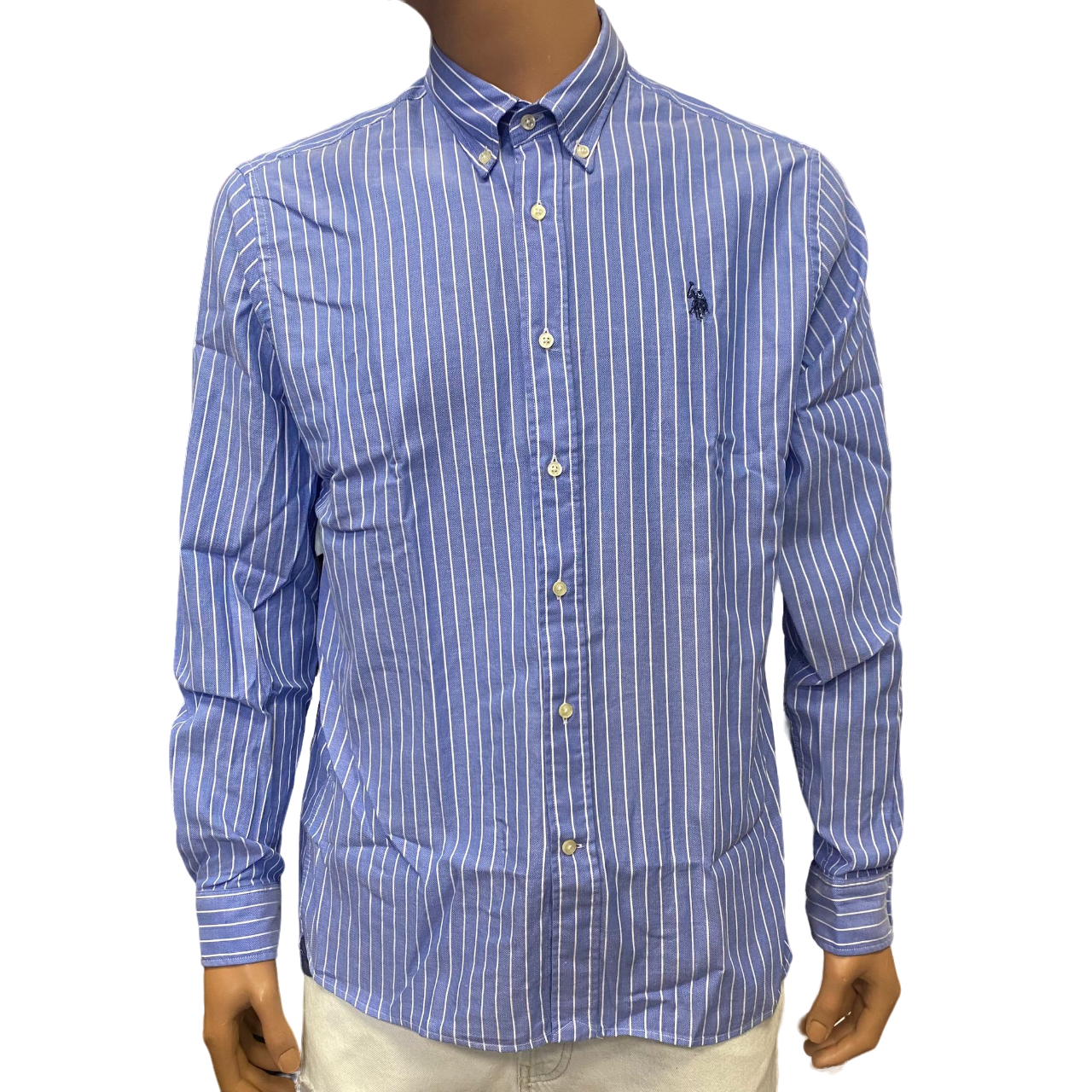 US Polo Assn camicia manica lunga da uomo a righe bianche US40104010 730 blu chiaro