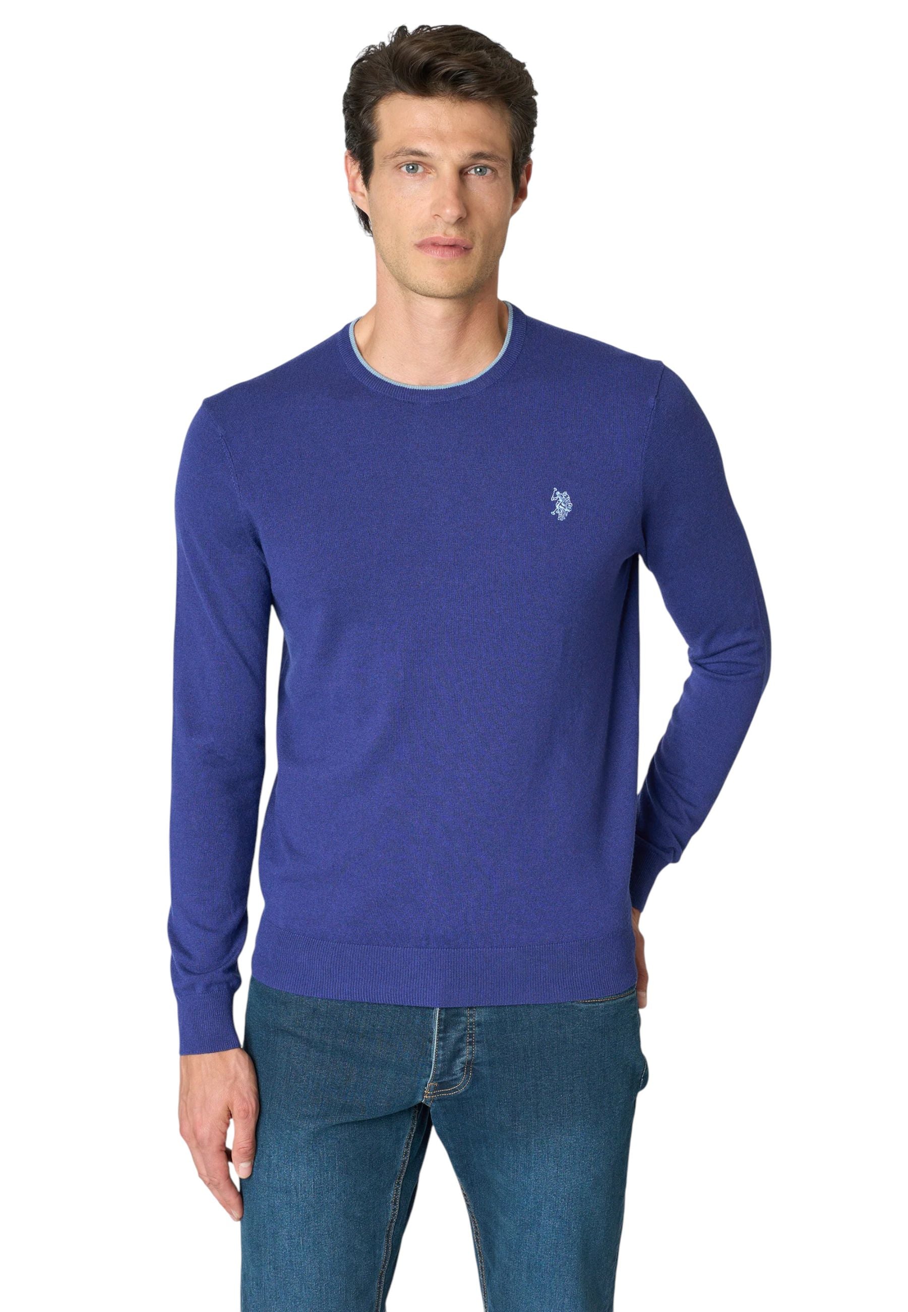 US Polo Assn Maglia Girocollo Misto Lana e Viscosa US42173007 373 Blu – Comfort Classico, Stile Versatile e Qualità Tradizionale fronte