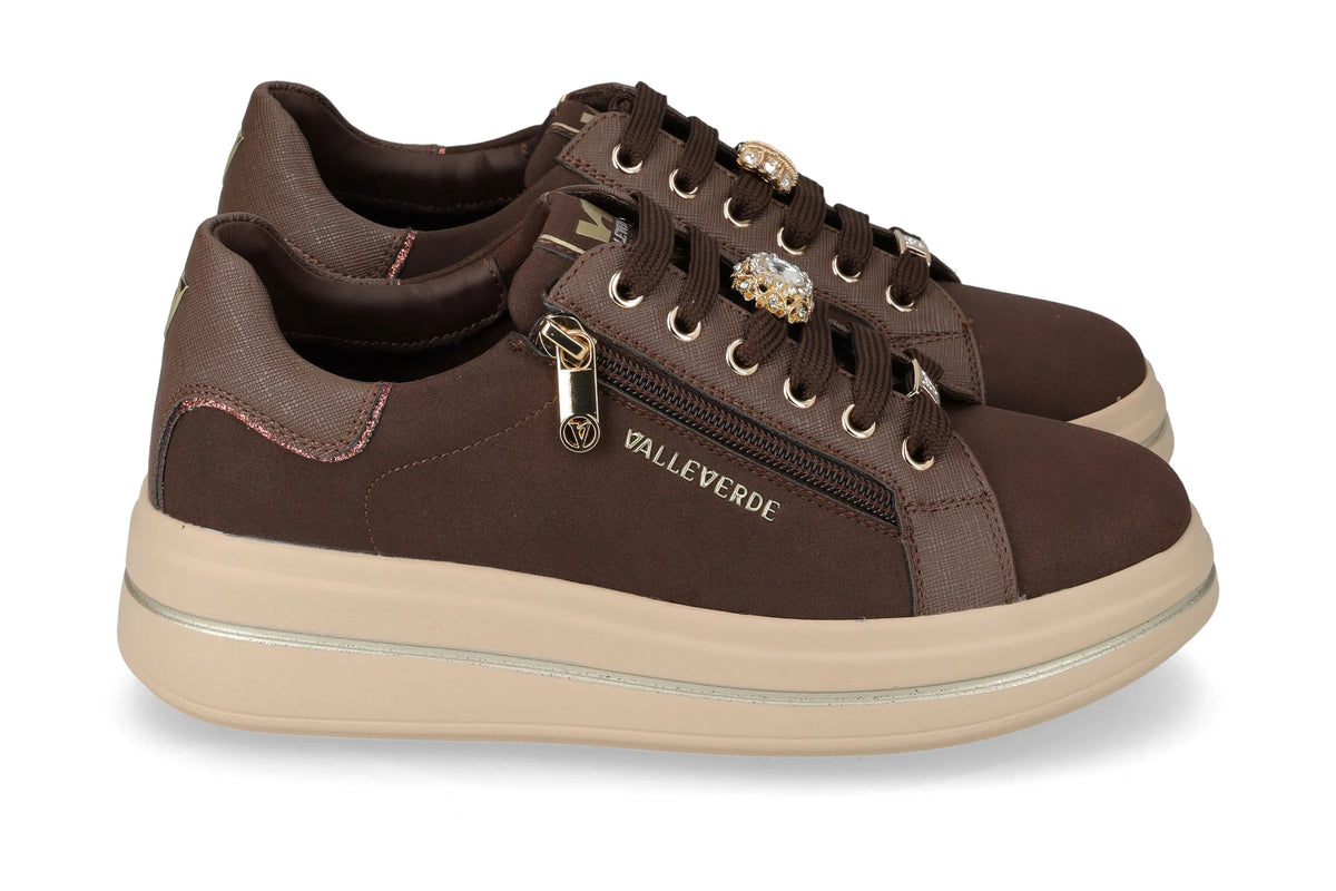 Valleverde scarpa sneakers donna con zeppa 35497 marrone