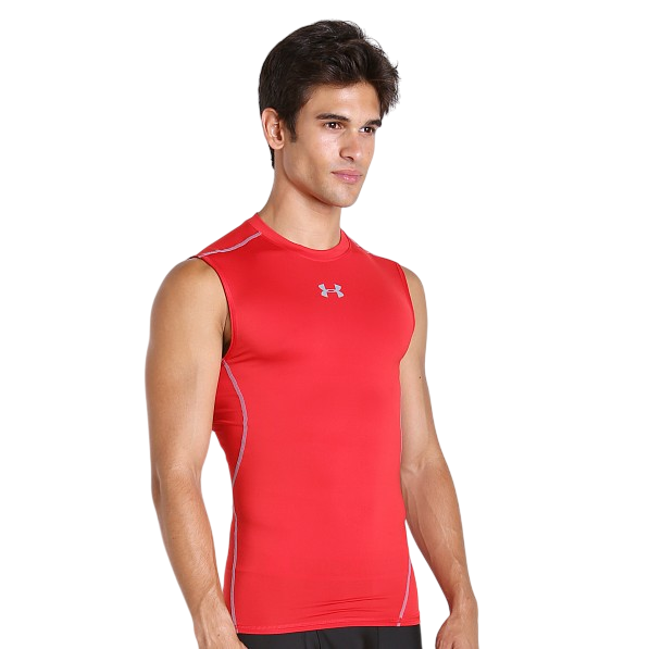 Canotta compression Under Armour rossa per uomo, tessuto elasticizzato ad alta compressione per supporto muscolare e performance, frontale