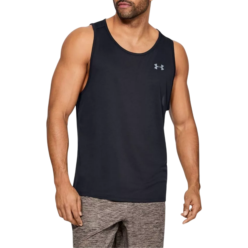Canotta sportiva Under Armour Tech nera per uomo, tessuto tecnico performance per allenamento intenso, frontale