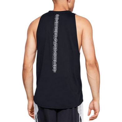 Canotta nera Under Armour Zone 1326706-001 da uomo con logo sul retro per performance basket