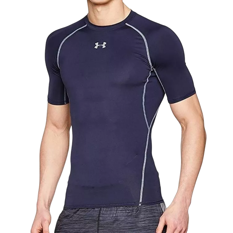 T-shirt sportiva Under Armour HeatGear blu per uomo, tessuto tecnico traspirante anti-sudore - frontale