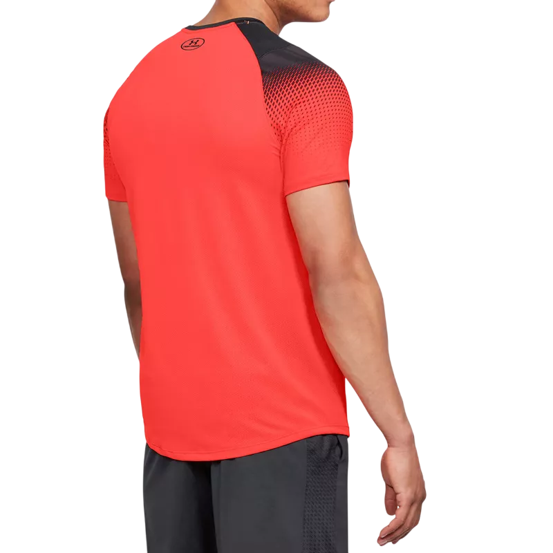 Maglietta Under Armour HeatGear 1323416-985 rosso fuoco da uomo con logo sul retro