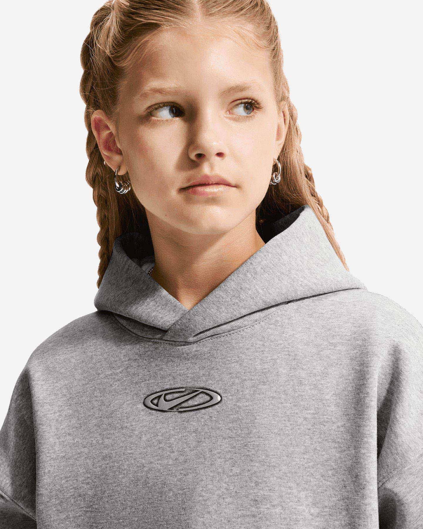 Nike Felpa  oversize junior con cappuccio Sportswear Club Fleece Back Print IO1683-063 grigia
