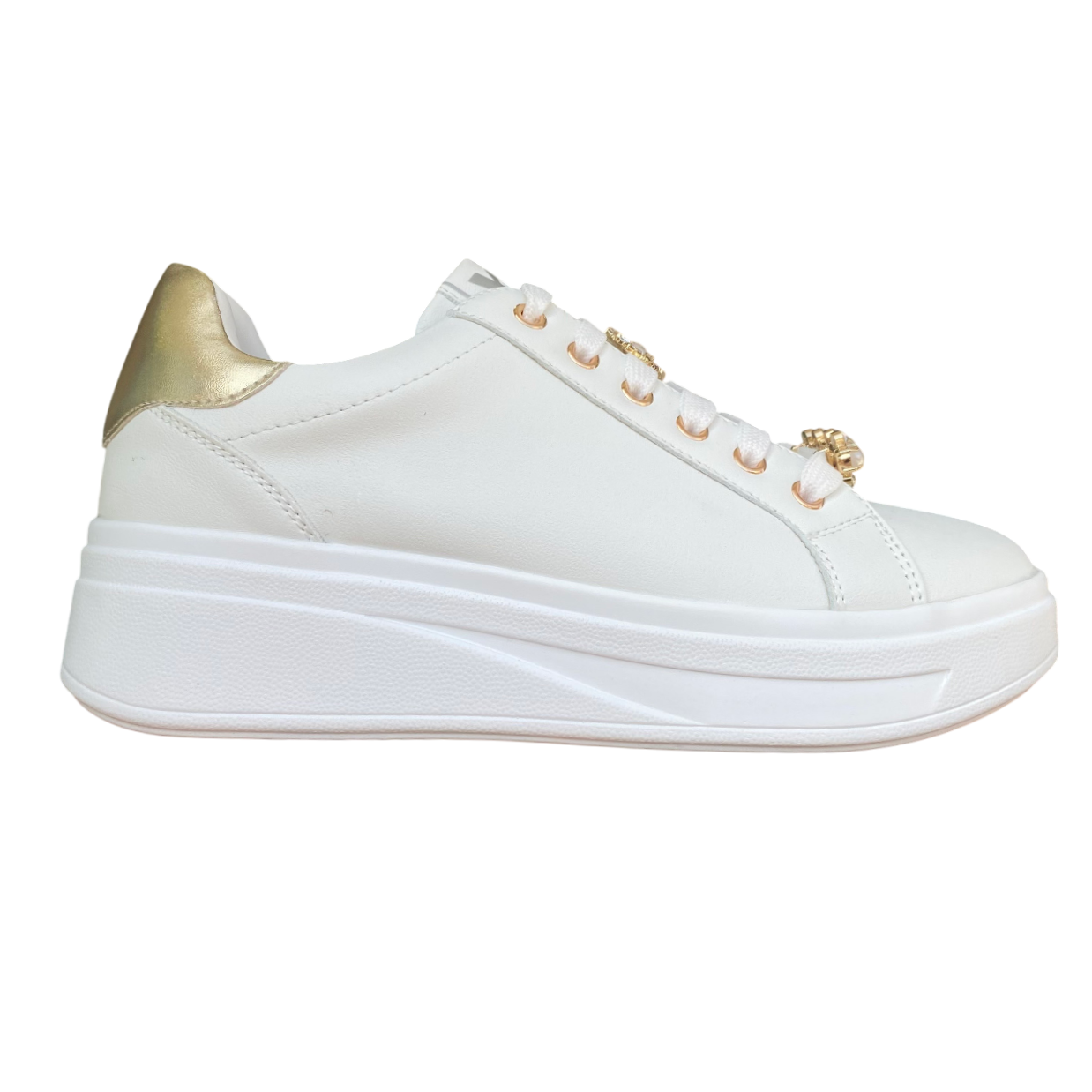 Valleverde scarpa sneakers da donna con applicazioni sui lacci 35103 bianco-oro