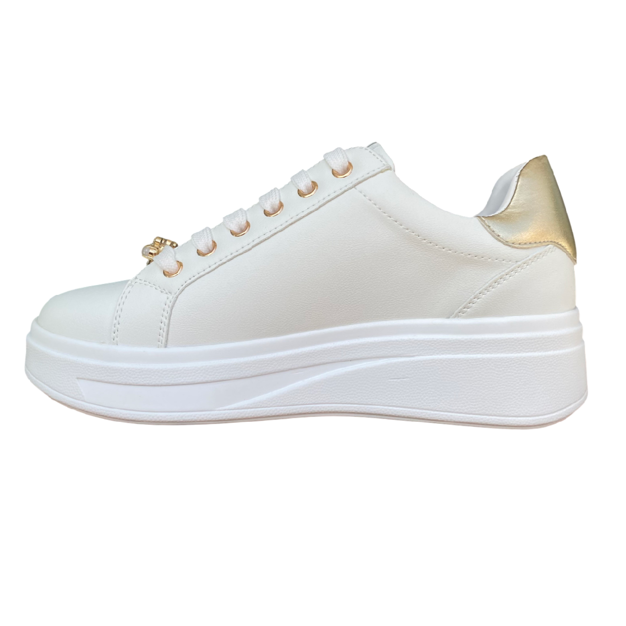 Valleverde scarpa sneakers da donna con applicazioni sui lacci 35103 bianco-oro
