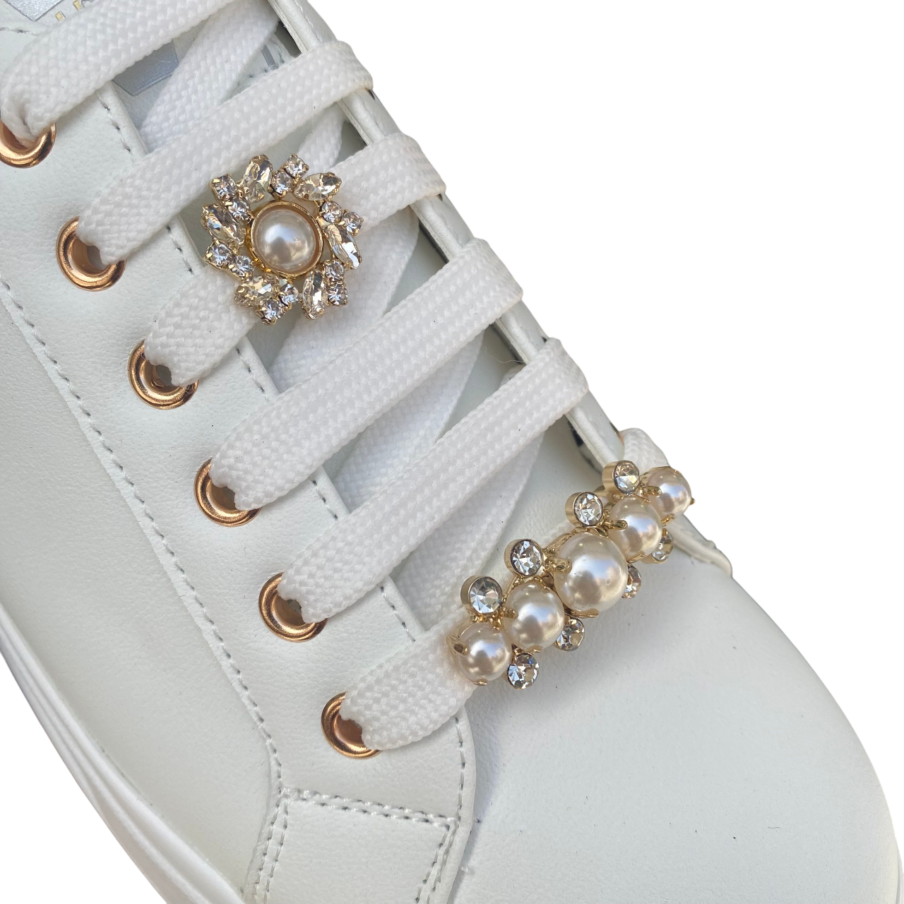 Valleverde scarpa sneakers da donna con applicazioni sui lacci 35103 bianco-oro