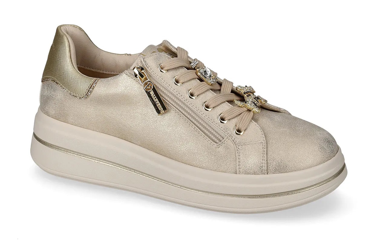 Valleverde sneakers con zeppa da donna con laccio e cerniera 35492B gold