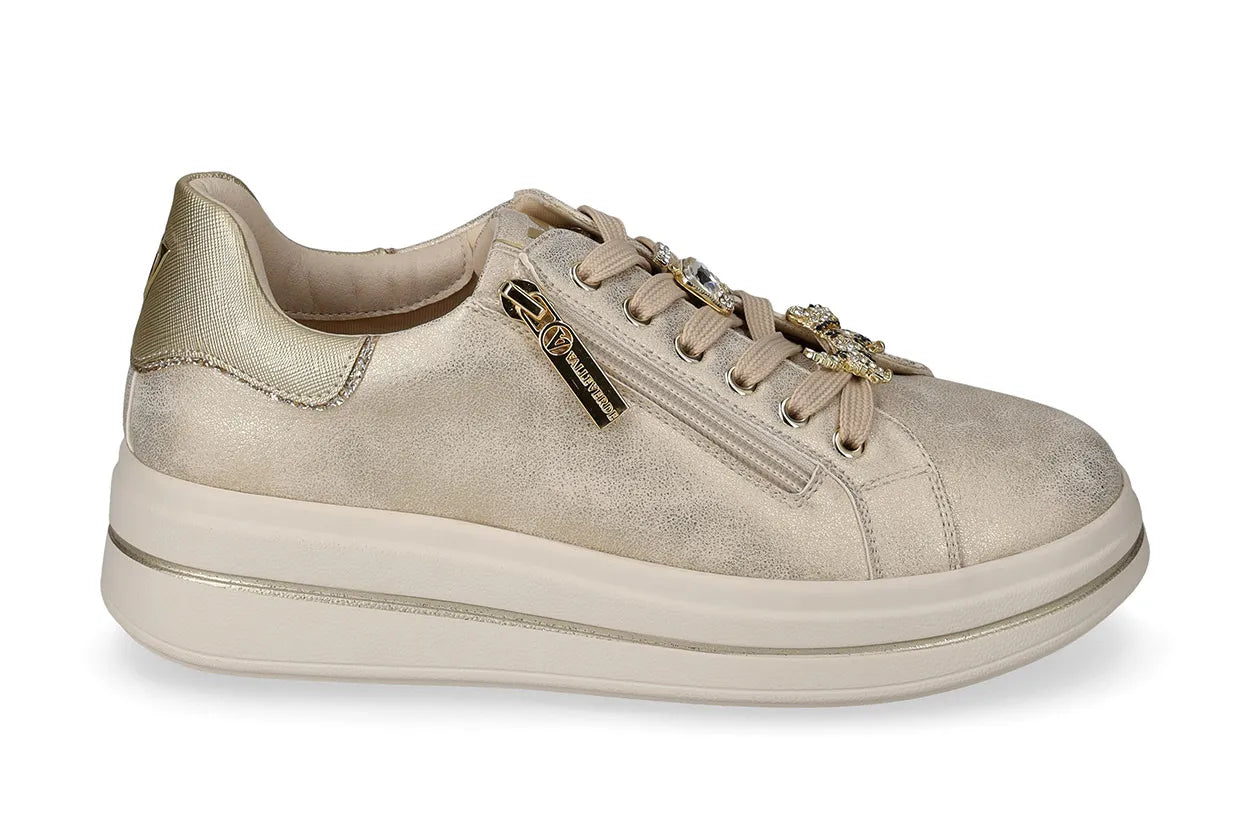 Valleverde sneakers con zeppa da donna con laccio e cerniera 35492B gold
