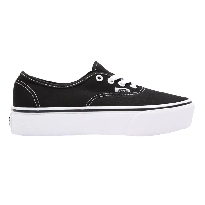 Vans Authentic Platform nere da donna, modello VN0A3AV8BLK in tela con suola platform e battistrada waffle - esterna