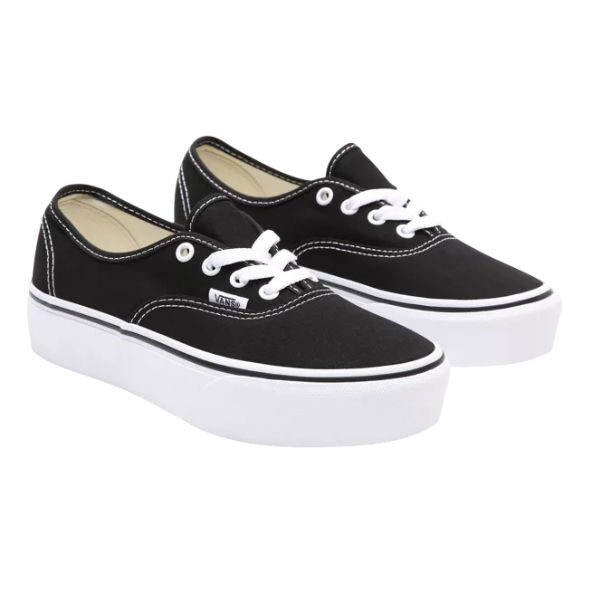Vans Authentic Platform nere da donna, modello VN0A3AV8BLK in tela con suola platform e battistrada waffle - frontale