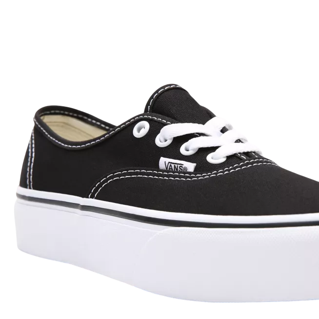Vans Authentic Platform nere da donna, modello VN0A3AV8BLK in tela con suola platform e battistrada waffle - lacci
