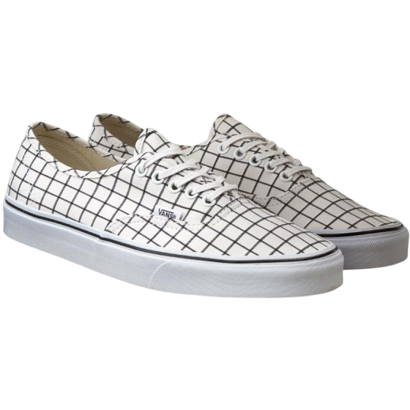 Vans Authentic bianche da donna, modello VN0003B9IQU in tela con motivi geometrici e suola in gomma waffle - frontale