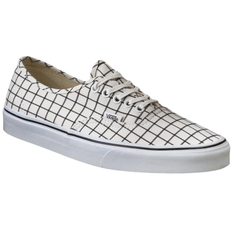 Vans Authentic bianche da donna, modello VN0003B9IQU in tela con motivi geometrici e suola in gomma waffle - laterale