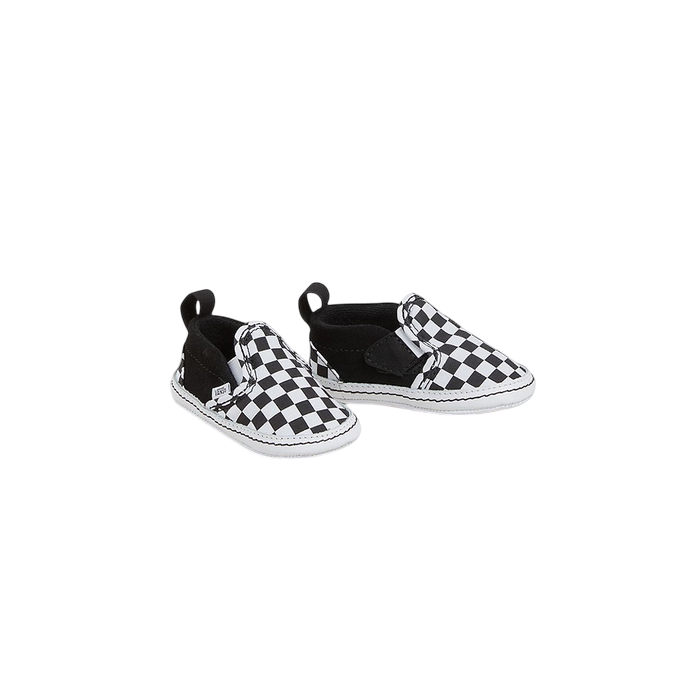 Scarpine Vans Baby Slip-on Crib VN0A2XSLFB71 nero-bianco con strappo per neonati e primi passi, vista frontale