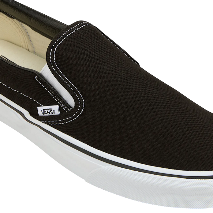 Dettaglio side stripe Vans Classic Slip-On VN000EYEBLK nero, sneakers autentiche streetwear