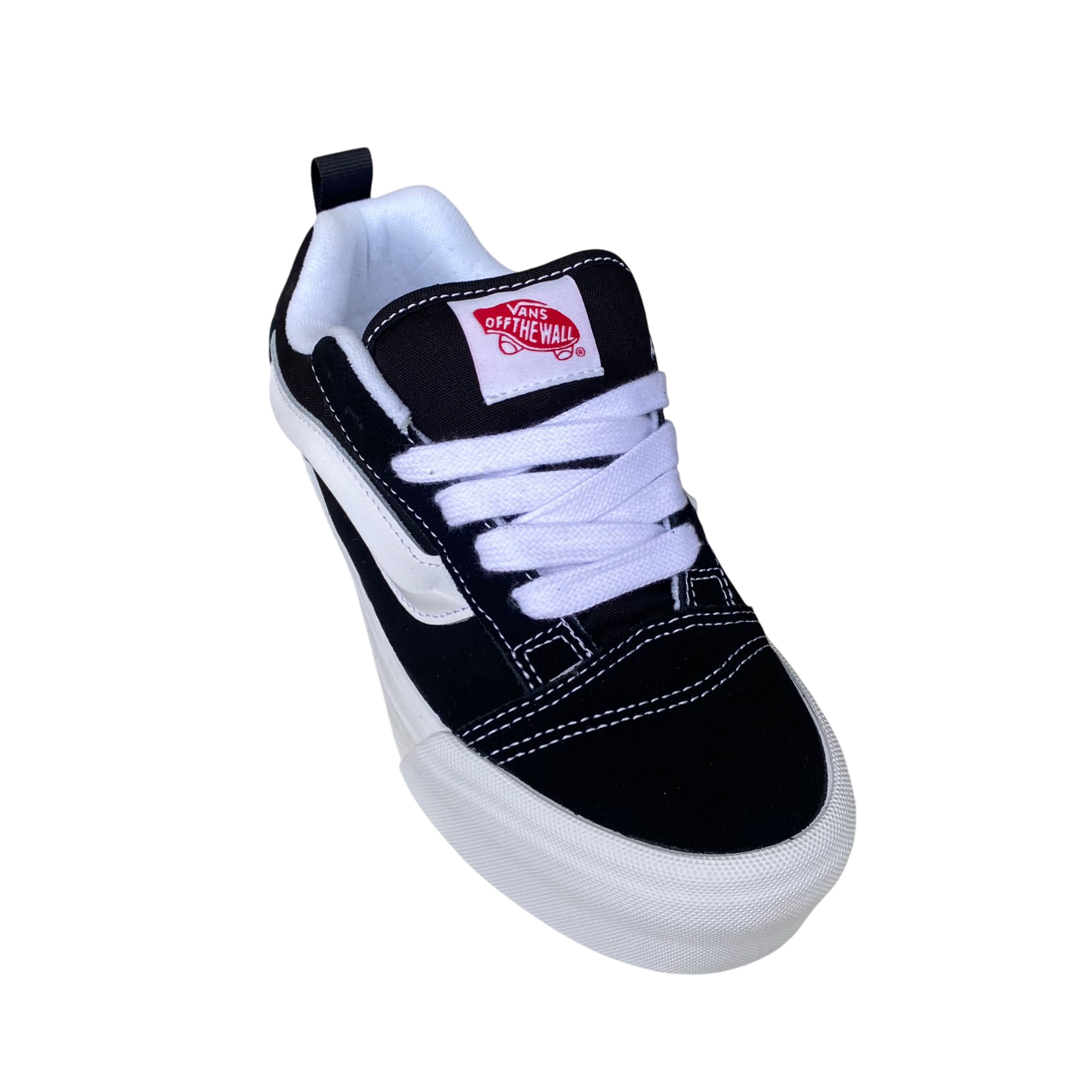 Vans Knu Stack VN000CP66BT1 sneakers da donna nero-bianco con zeppa, vista frontale