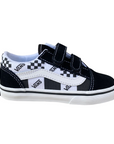 Vans scarpa sneakers da bambino con strappo Old Skool V VN0009RC6BT1 logo e quadratini nero-bianco