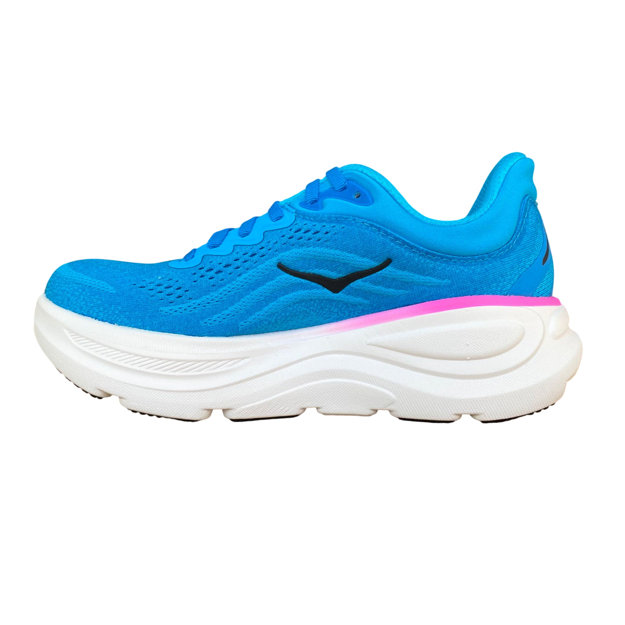 Vista laterale interna Hoka Bondi 9 con stack alto ultra-ammortizzato e comfort massimo per running donna