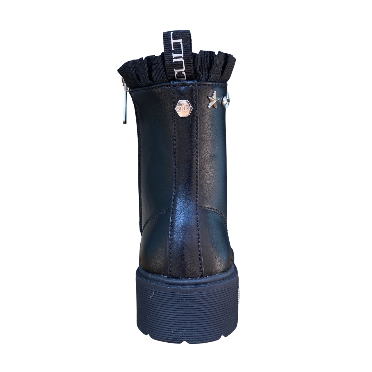 Vista posteriore tallone stivaletto Cult bambina con supporto robusto e design rock