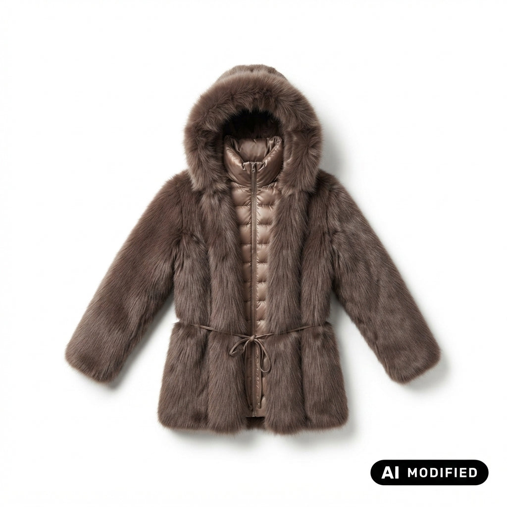 Bomboogie Fur Coat Ecopelliccia CW9725FRL6 148 Donna Bronzo - Giacca con Cappuccio e Cintura