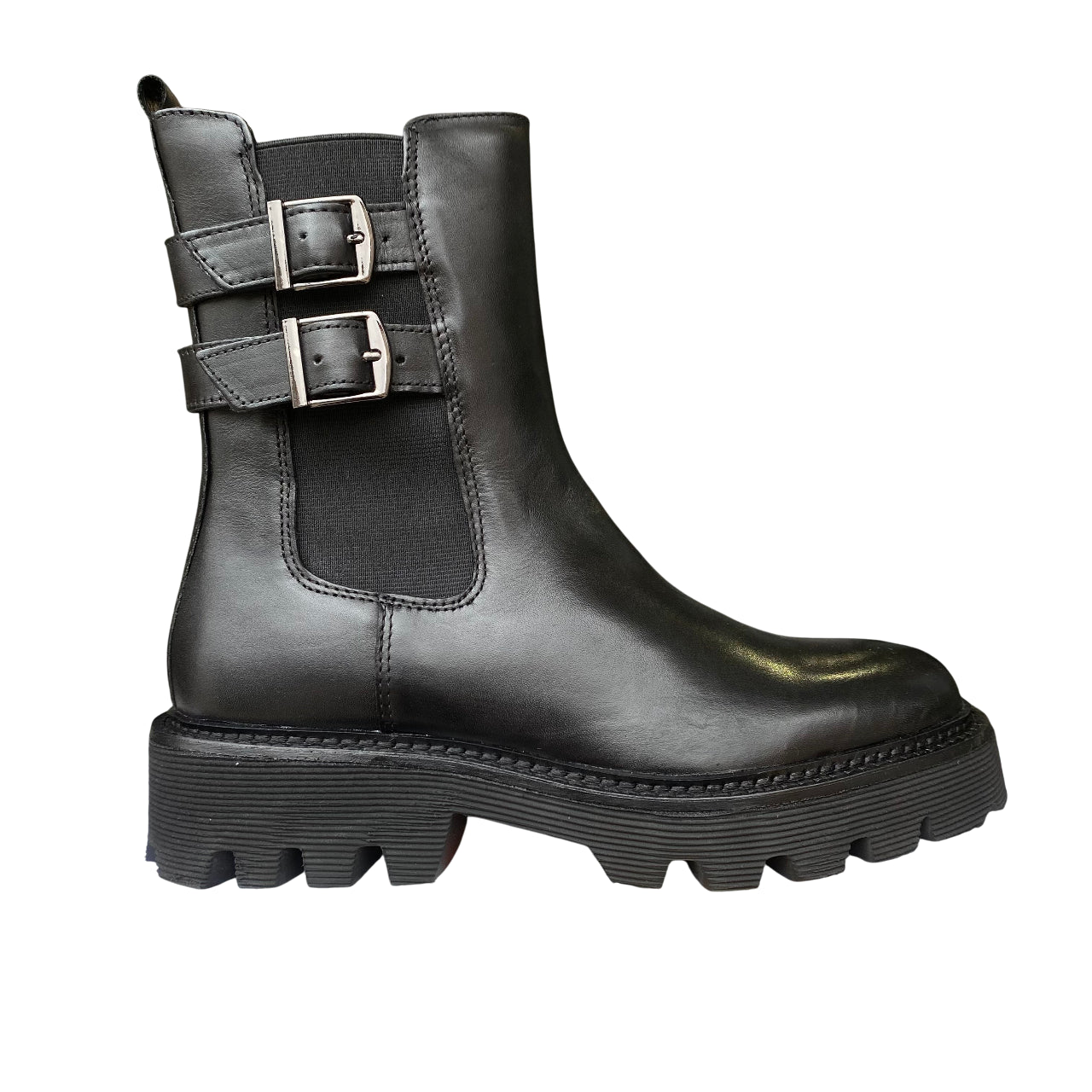 Vueva – Stivaletto Donna in Pelle Nero VB365204 con Cerniera, Elastico Laterale, Doppia Fibbia e Suola Alta | Stile, Comfort e Versatilità