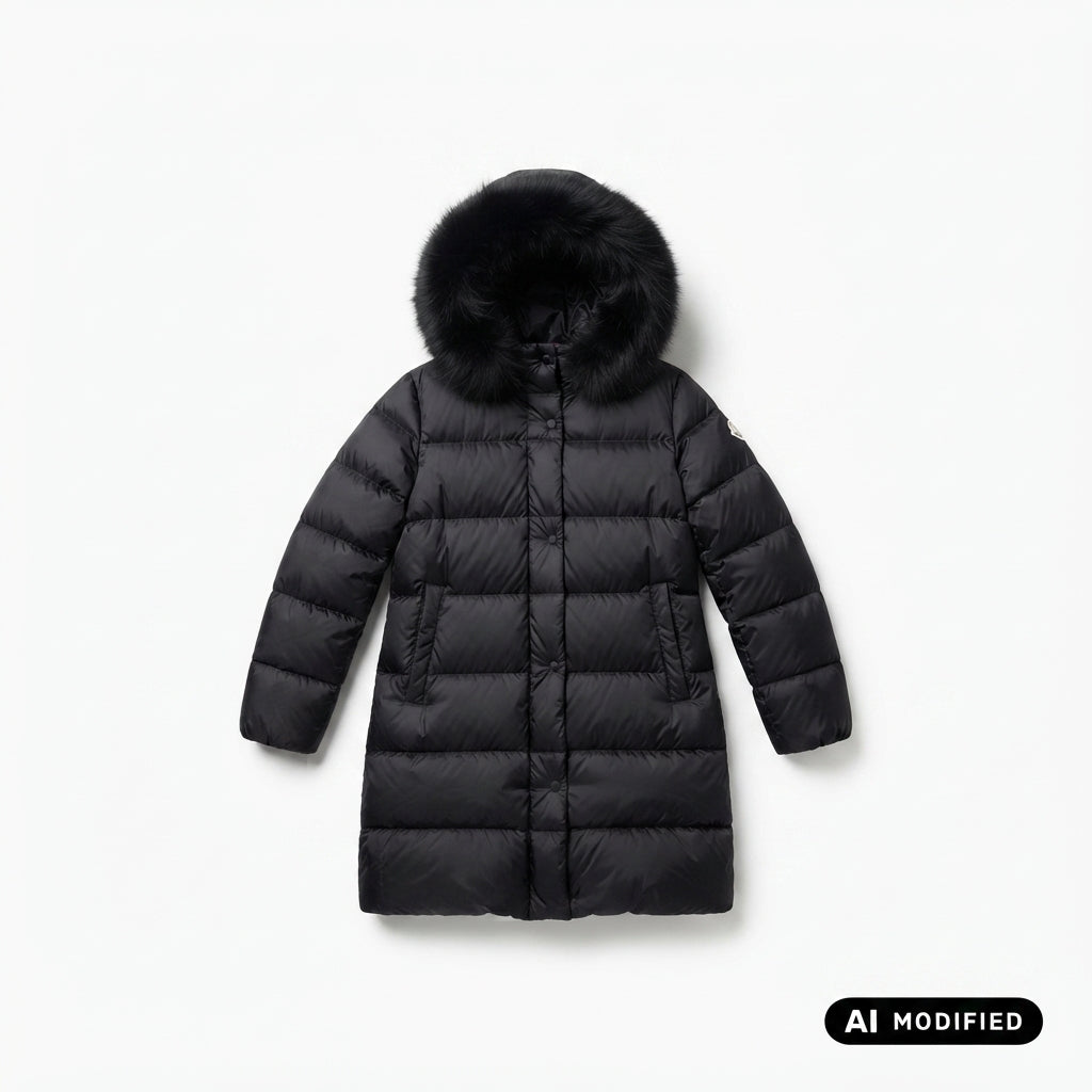 Bomboogie piumino lungo con cappuccio e pelliccia da donna CW786PDLC6 90 nero
