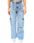 XT Studio pantalone in jean largo con tasconi e rotture Flare blu chiaro