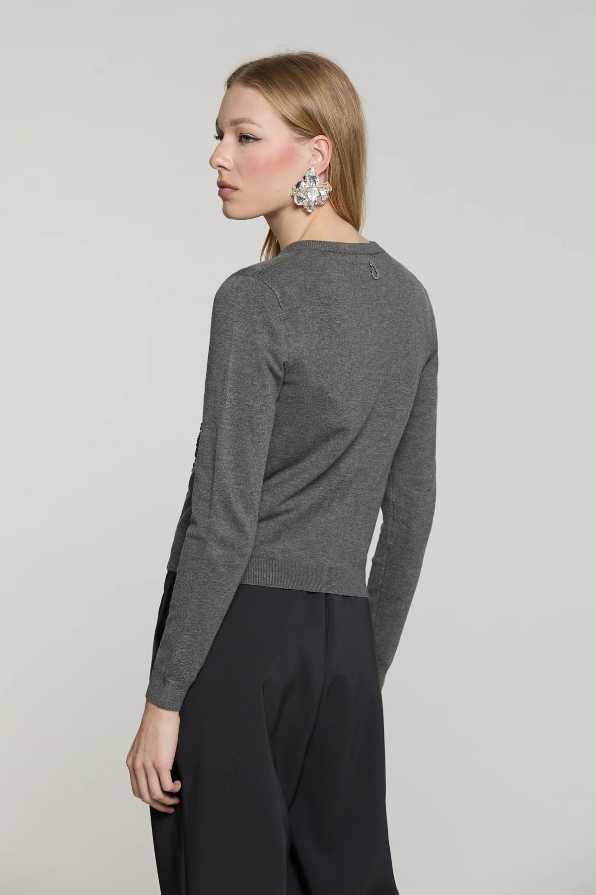 Relish Cardigan SILVANI manica lunga girocollo con ricamo paillettes più baguette RDA2602054045 grigio